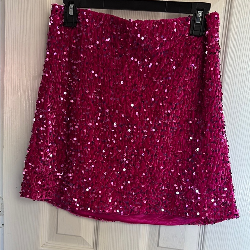 Sparkling Pink Sequin Mini A-Line Skirt for Night Out